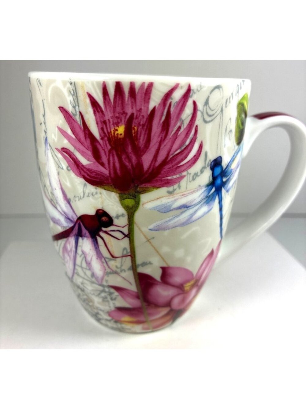 PPD Adrienne Cretin Porcelain Mug Purple Flowers 3 Dragonflies